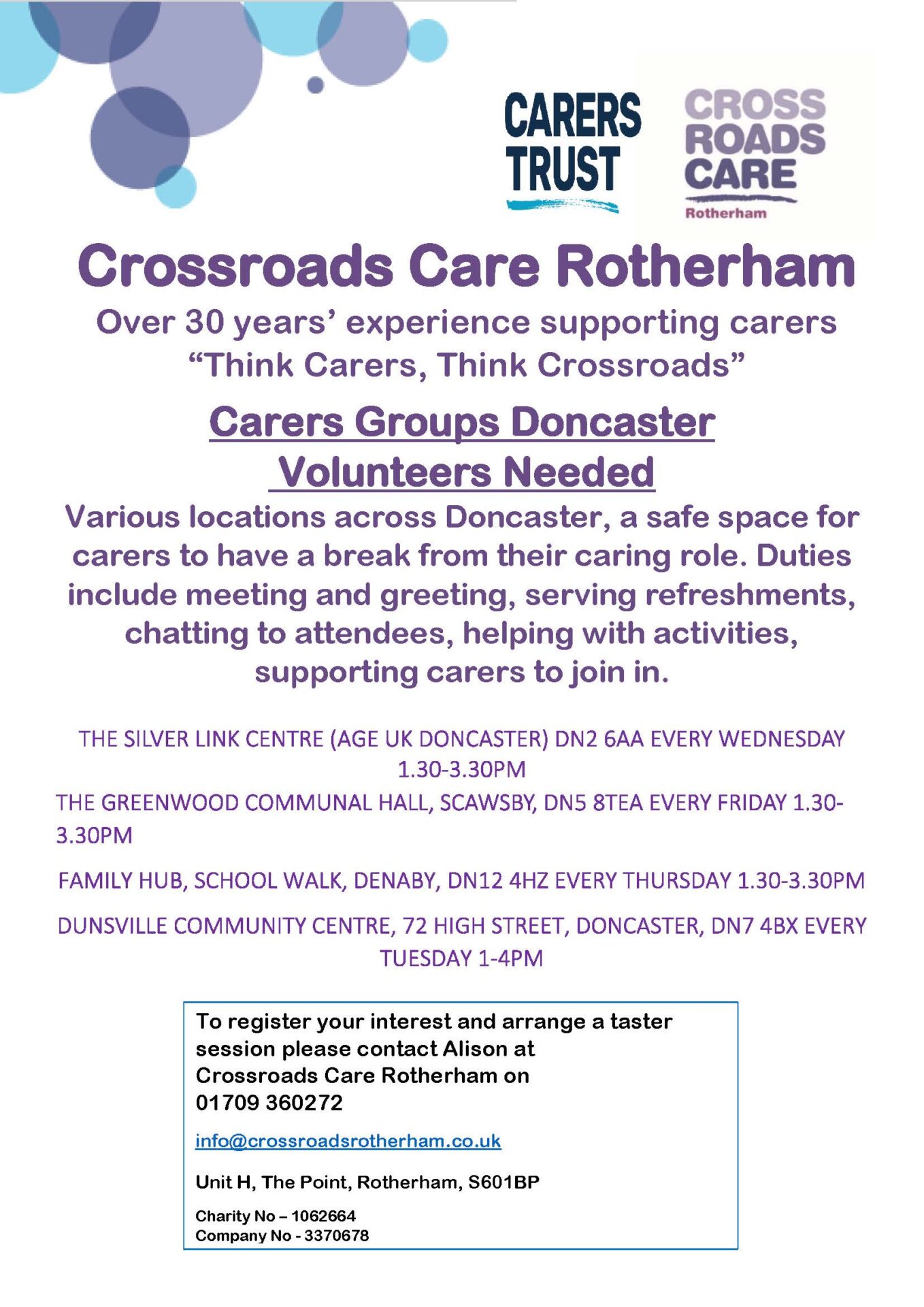 Crossroads Care Rotherham Doncaster Volunteer Recruitment